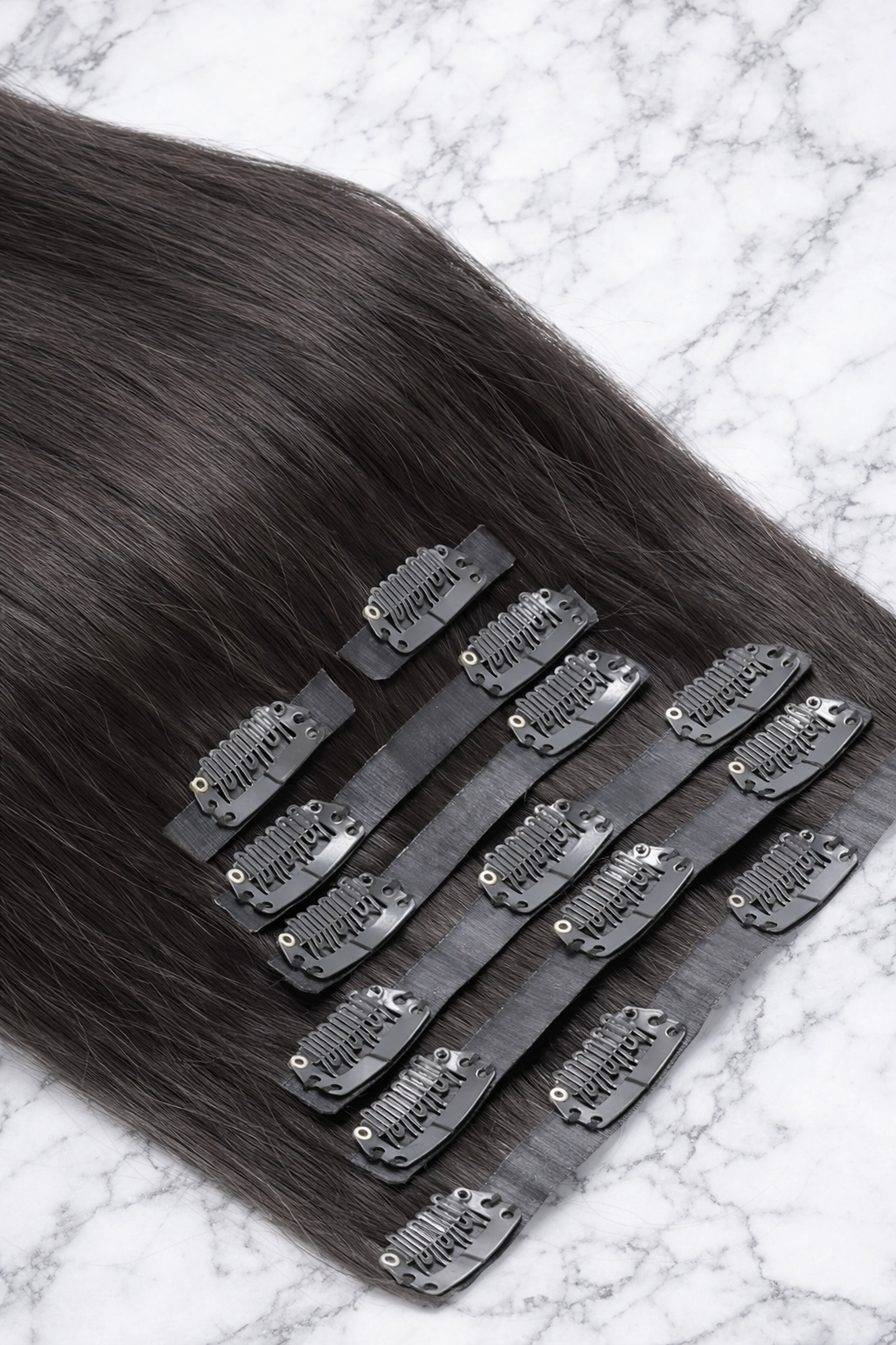 14” Double Drawn Seamless Clip in Hair Extensions Silicone Weft Body Wave - Image 2