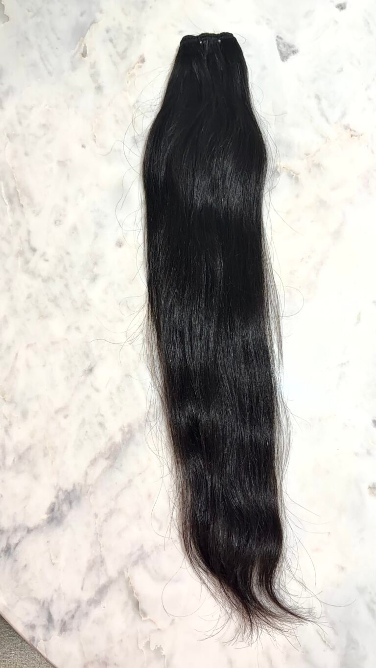 Straight Indian hair bundle in Natural 1B with sleek smooth texture and full density