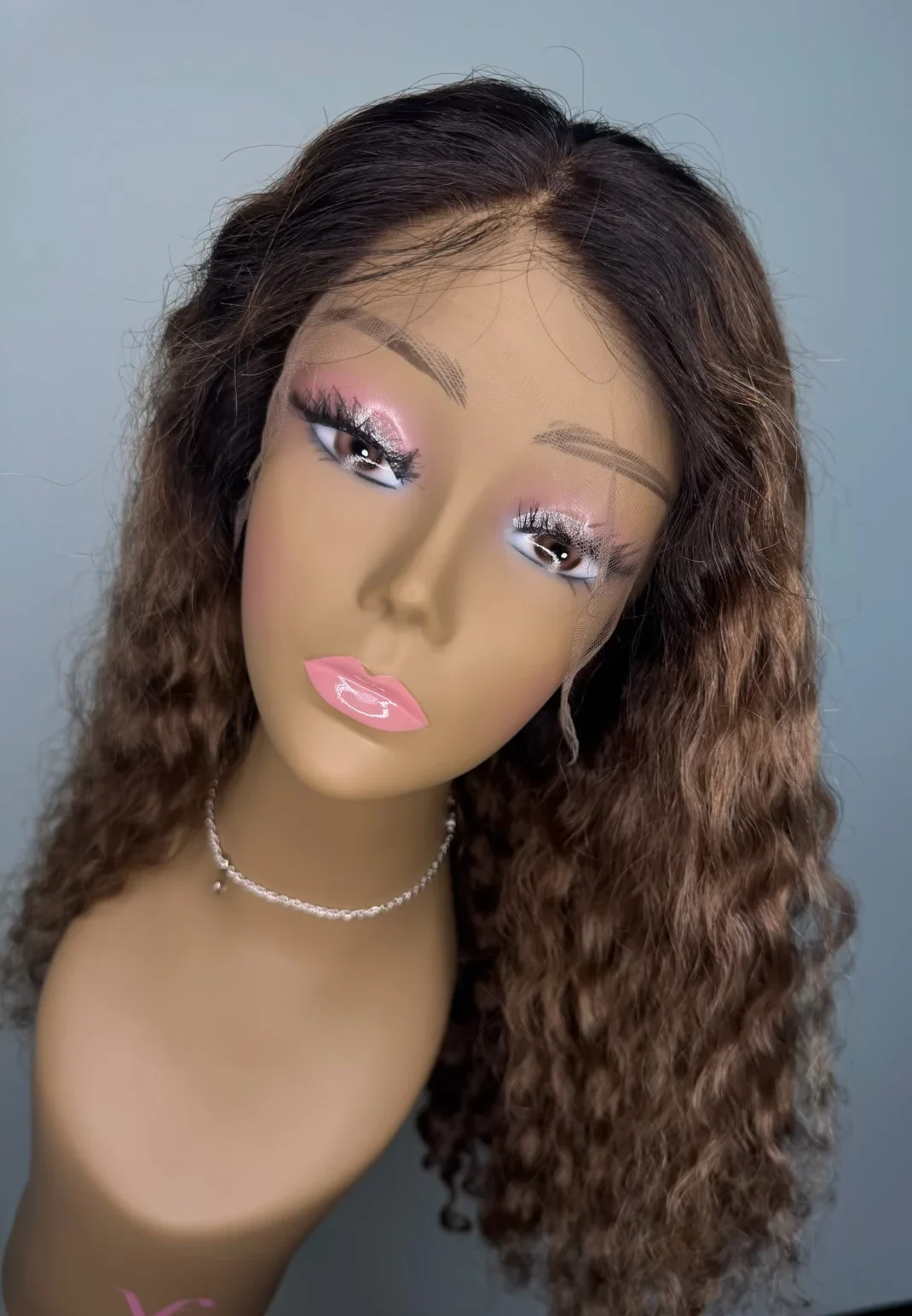 Brazilian Deep Wave Lace Front Wig (18”) – Highlighted Brown Blend