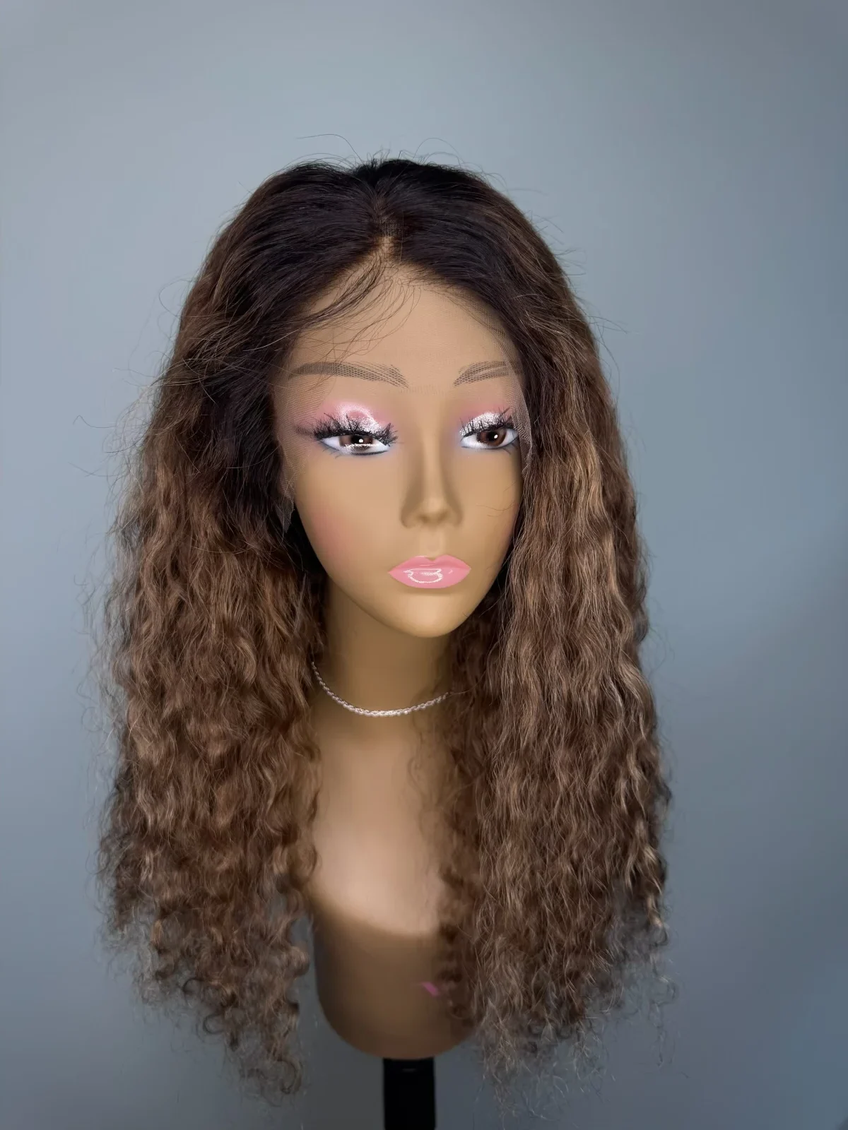 Brazilian Deep Wave Lace Front Wig (18”) – Highlighted Brown Blend - Image 2