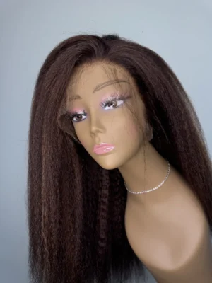 Virgin Indian Kinky Straight HD Lace Wig (18”) – Color 3/30 | Adjustable