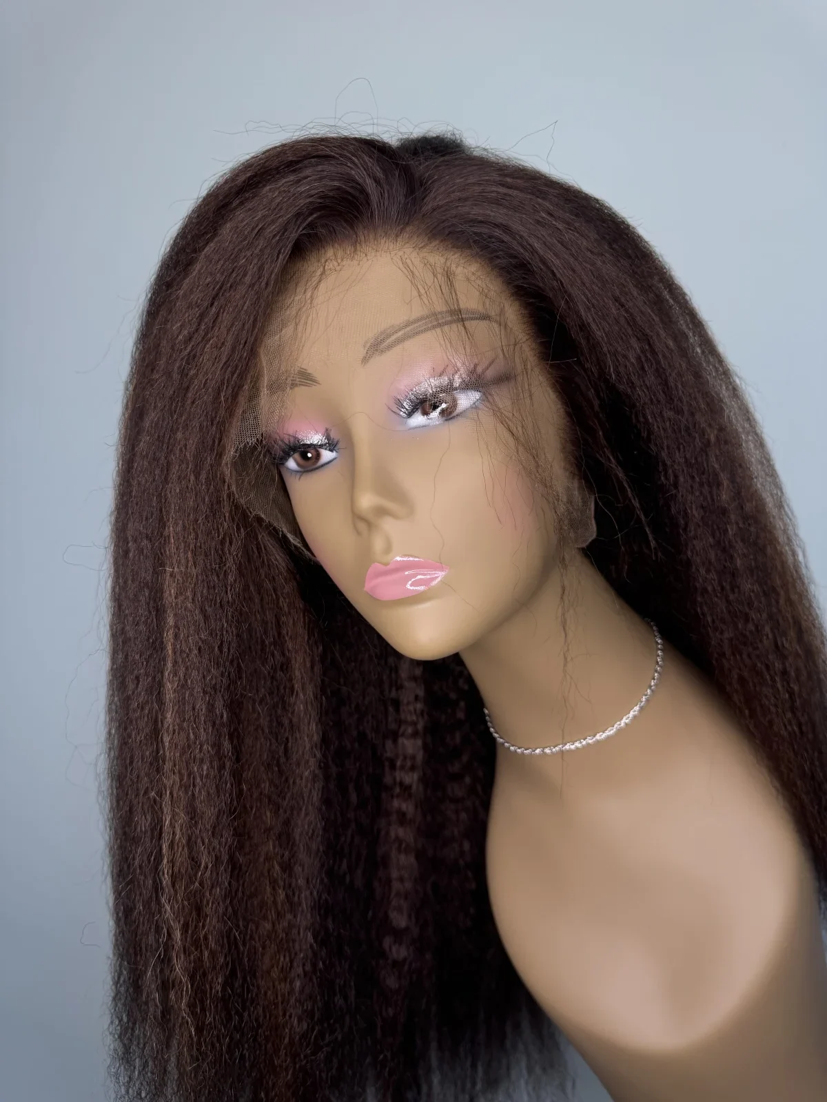 Virgin Indian Kinky Straight HD Lace Wig (18”) – Color 3/30 | Adjustable